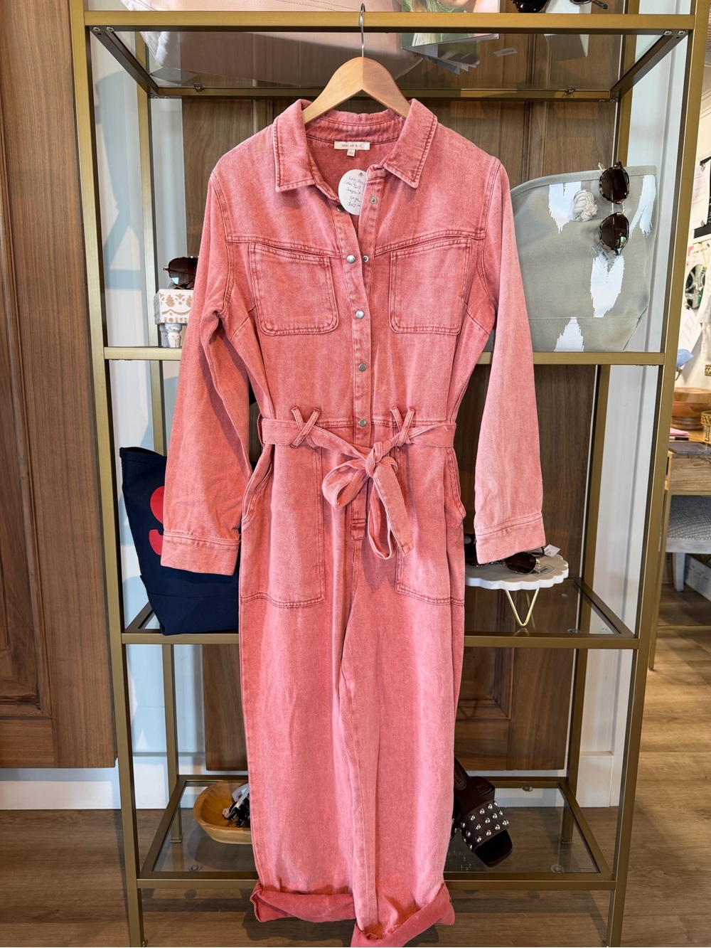 Skies Are Blue Washed Pink Long Sleeve Utility Jumpsuit Dress